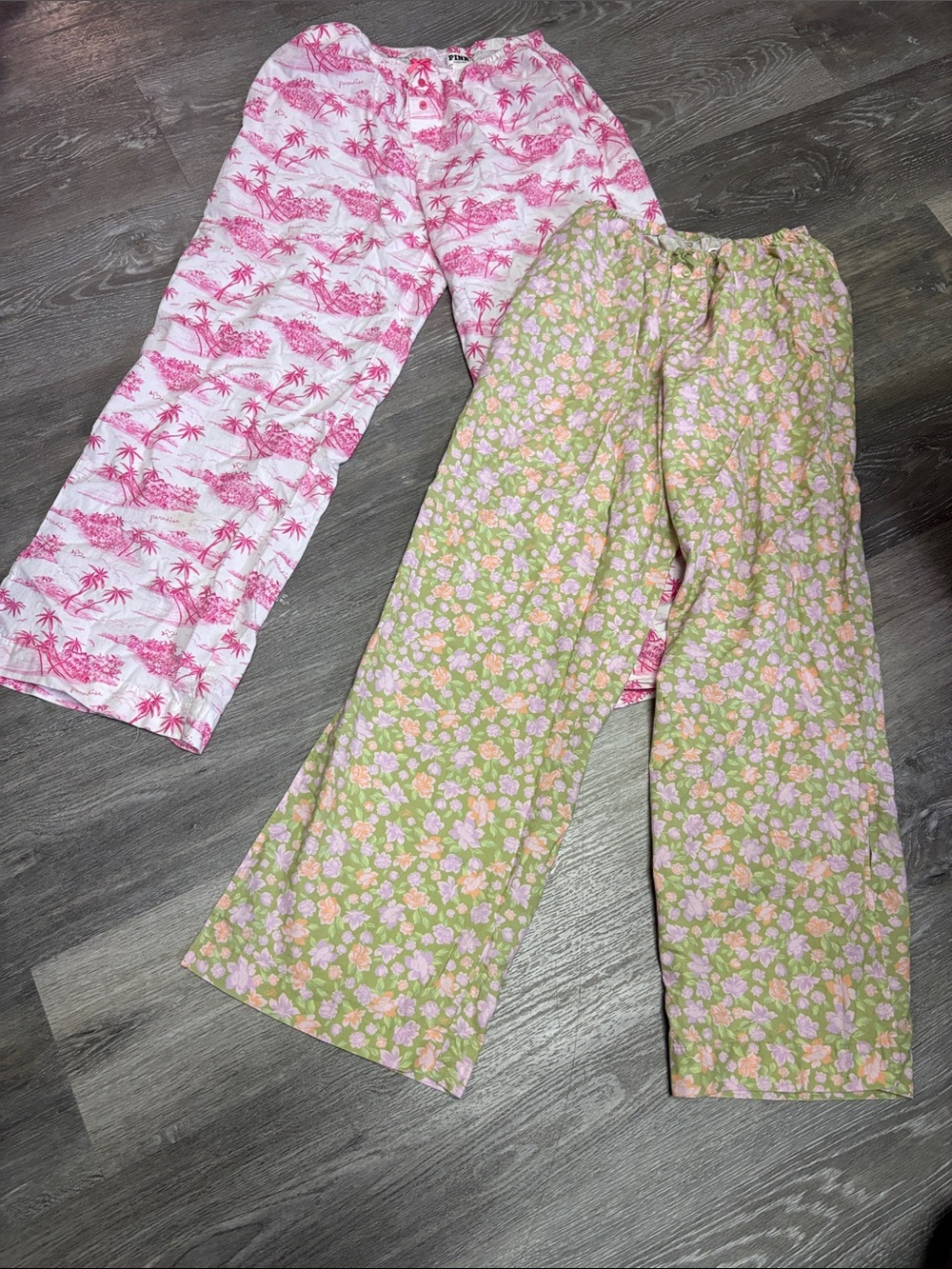 PINK Victoria's Secret Floral & Palm Cotton Pajama Pants - Pink & Green